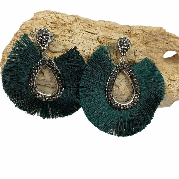 Caviar stoned earrings with fanned out fringe - Picture 2 of 4
